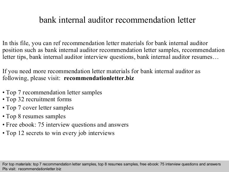 bank internal auditor recommendation letter internal recommendation letter