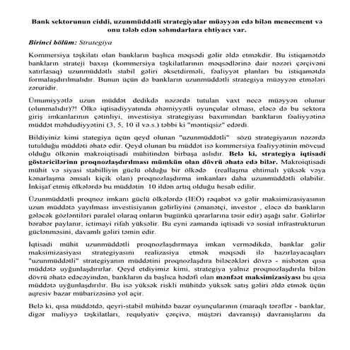 Bankların strateji baxışı