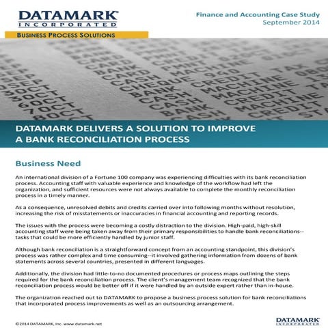 DATAMARK Delivers a Solution to Improve a Bank Reconciliation Process