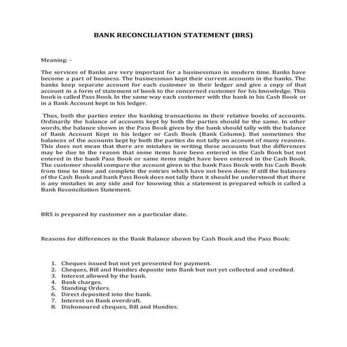 Bank reconciliation statement
