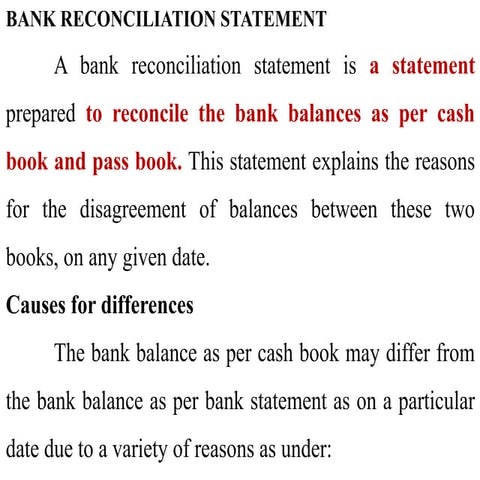 Bank Reconciliation Statement for Commerce