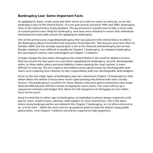 Bankruptcy Law: Some Important Facts