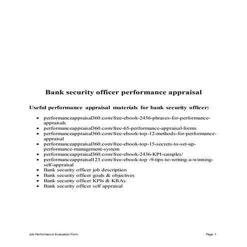 Bank security officer performance appraisal