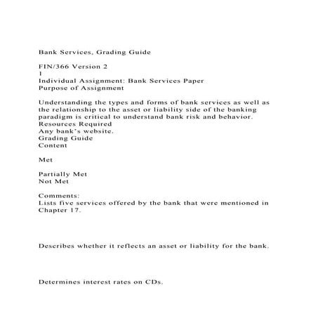 Bank Services, Grading GuideFIN366 Version 21Individual.docx