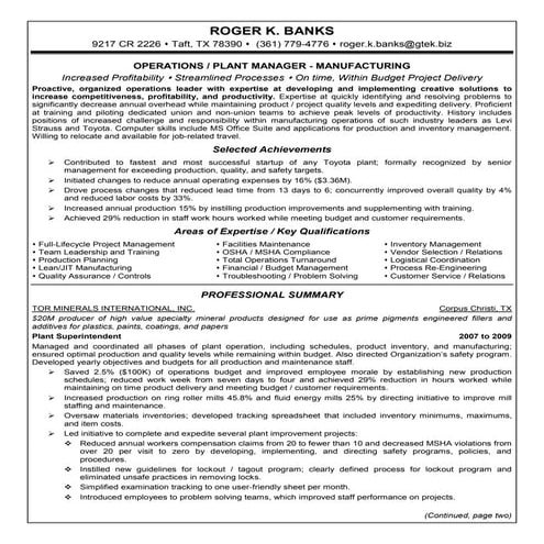 Roger Banks: My Professional Resume