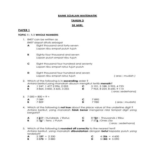 Bank soalan matemati kthn3