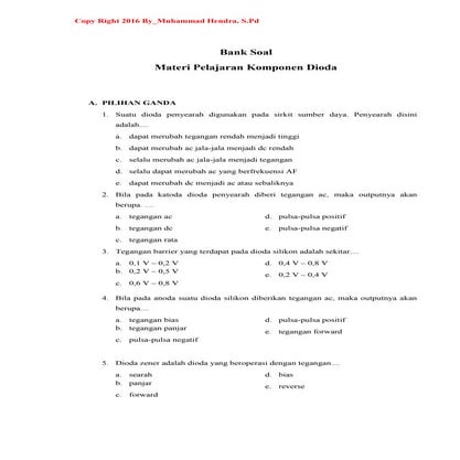 Bank Soal Materi Pelajaran Dioda
