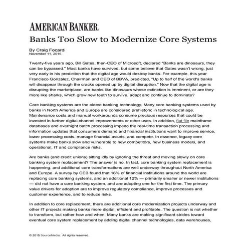 Banks too slow to modernize core systems ab150911