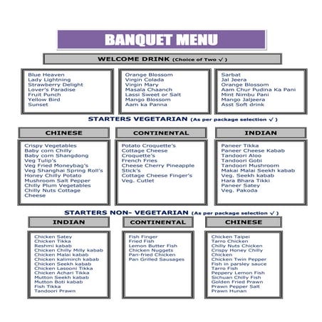 Banquet menu