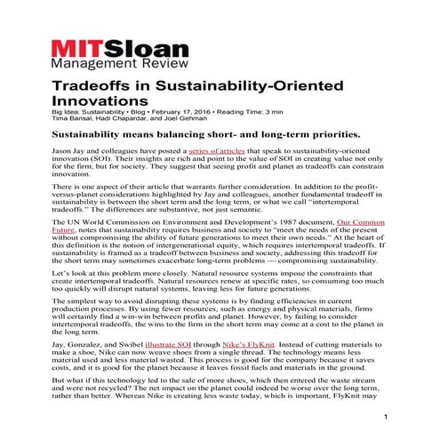 Tradeoffs in Sustainability-Oriented Innovations