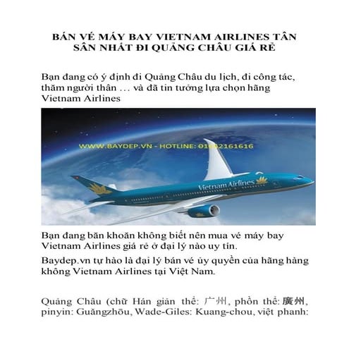 Bán vé máy bay vietnam airlines tân sân nhất đi quảng châu giá rẻ