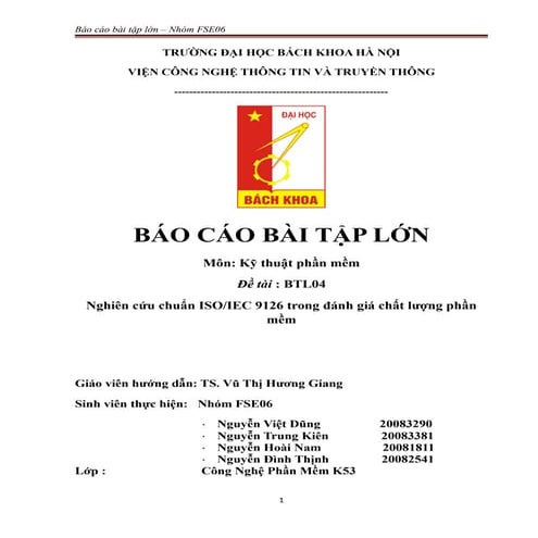 Nghiên cứu chuẩn ISO/IEC 9126 trong đánh giá chất lượng phần mềm