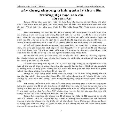 Đề tài: Chương trình quản lý thư viện trường ĐH sao đỏ, HAY