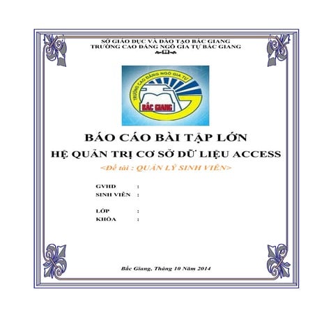 Báo cáo Quản lý Sinh viên Làm Đồ án Access 01677525178