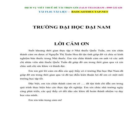 Báo Cáo Thực Tập Bán Thuốc Trong Nhà Thuốc