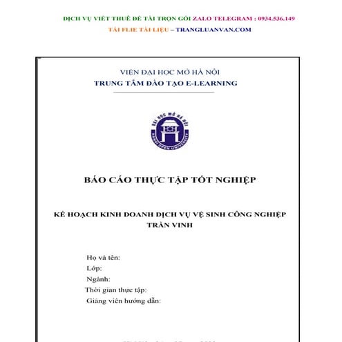 Báo Cáo Thực Tập Kế Hoạch Kinh Doanh Dịch Vụ Vệ Sinh Công Nghiệp.