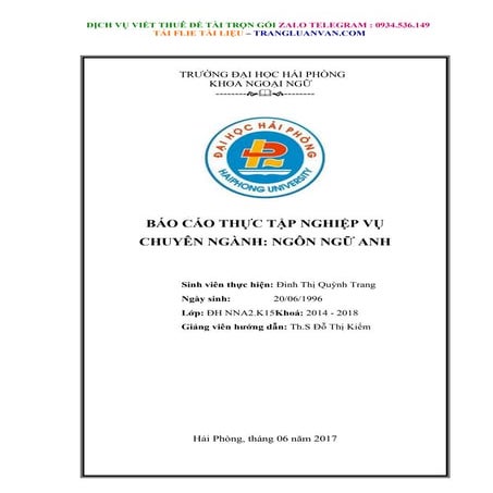 Báo Cáo Thực Tập Nghiệp Vụ Chuyên Ngành Ngôn Ngữ Anh.