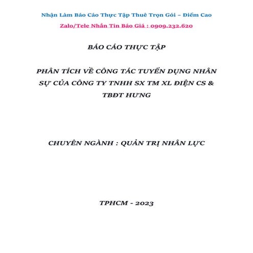 Báo Cáo Thực Tập Phân Tích Về Công Tác Tuyển Dụng Nhân Sự Của Công Ty Điện.