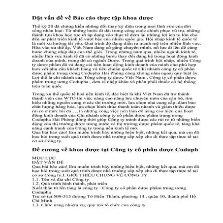 Báo cáo thực tập khoa dược tại Công ty cổ phần dược Coduph