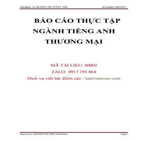 Báo cáo thực tập ngành tiếng anh thương mại