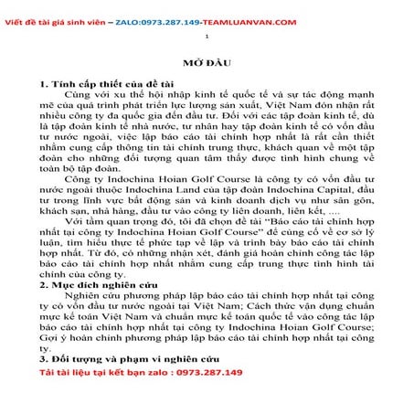 Báo cáo tốt Nghiệp  tài chính hợp nhất tại tổng công ty Indochina gol...