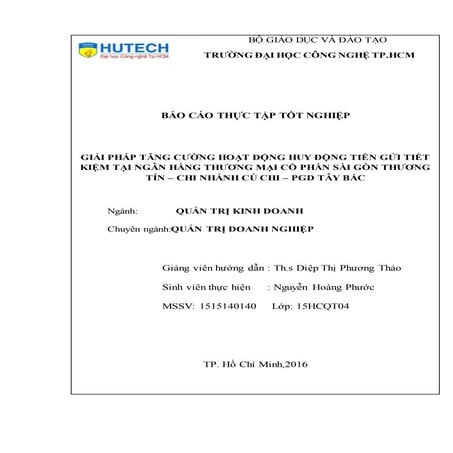 Đề tài: Tăng cường huy động tiền gửi tiết kiệm tại ngân hàng Sacombank