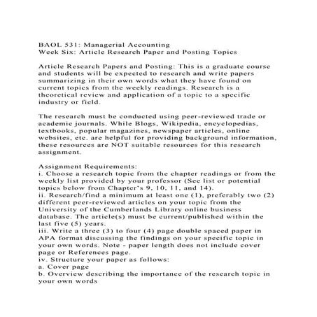 BAOL 531 Managerial AccountingWeek Six Article Research Paper .docx