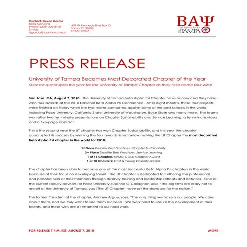 UTAMPA BAP Press Release