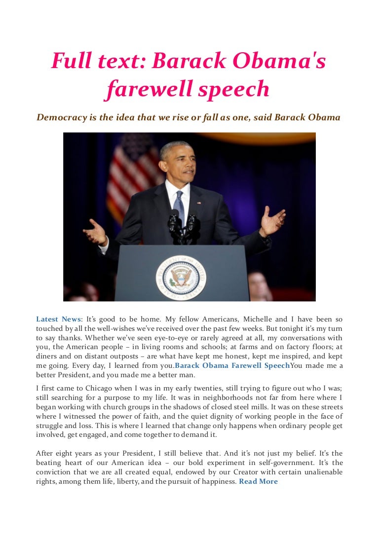 Full Text Barack Obama S Farewell Speech