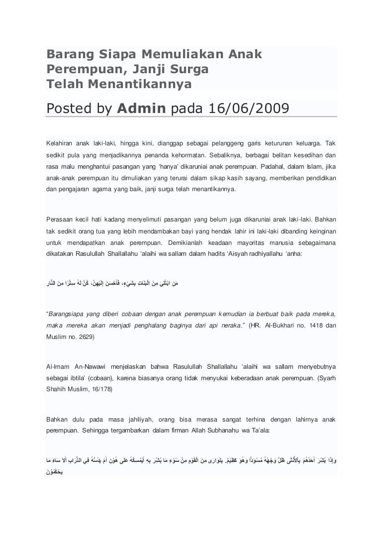 Barang Siapa Memuliakan Anak Perempuan