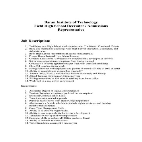 Baran Institute Job Decription 2007