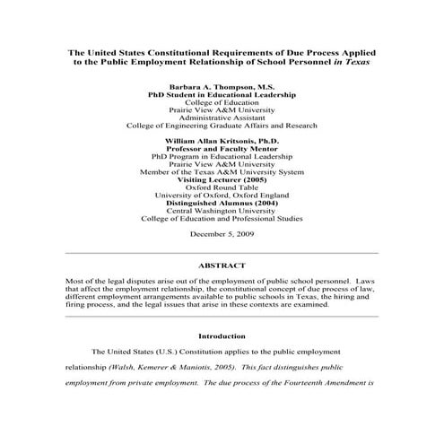 Barbara A. Thompson &amp; Dr. W.A. Kritsonis, Due Process | PDF