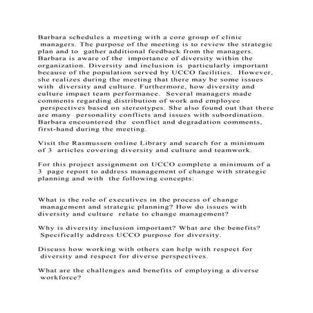 Barbara schedules a meeting with a core group of clinic  managers. T.docx