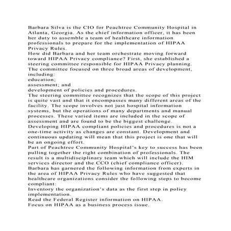 Barbara Silva is the CIO for Peachtree Community Hospital in Atlanta.docx