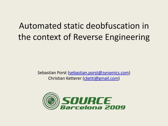 Automated static deobfuscation in the context of Reverse Engineering