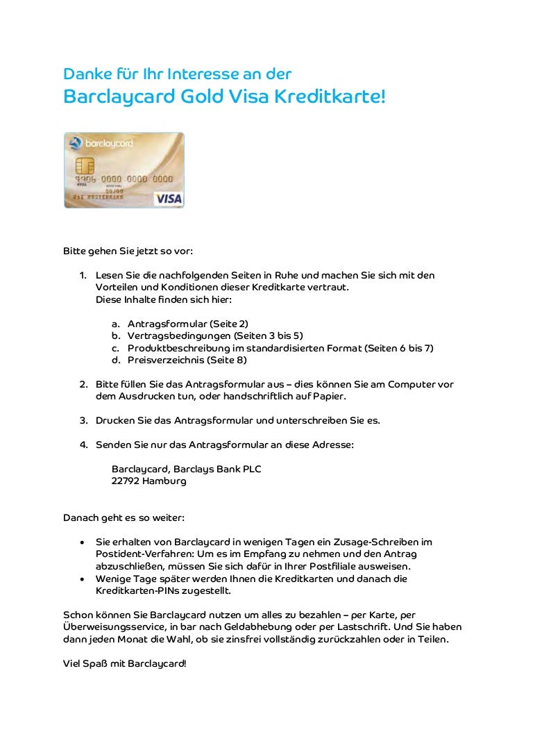 Barclaycard Kreditkarten Gold Visa