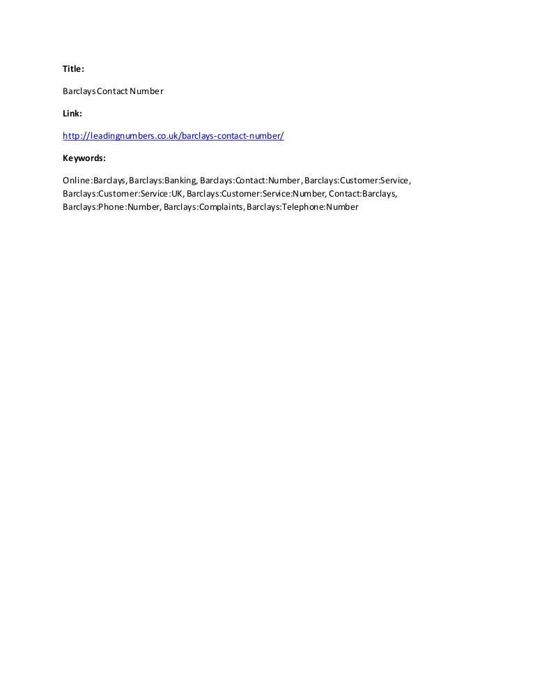 Barclays Contact Number