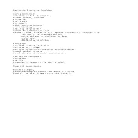 Bariatric discharge teaching