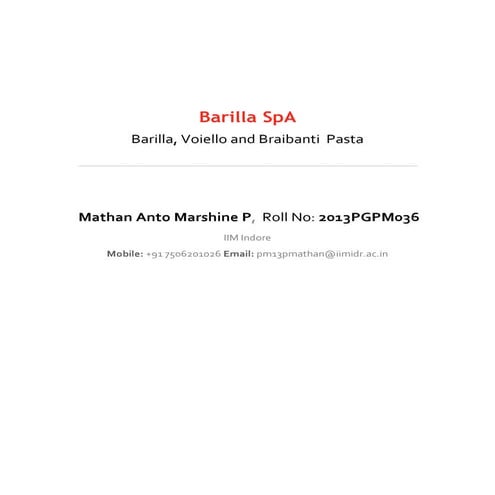 Barilla SPA Case study