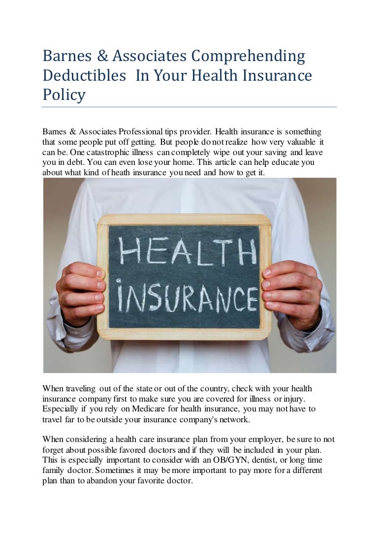 Barnes Amp Associates Comprehending Deductibles In Your Health Ins
