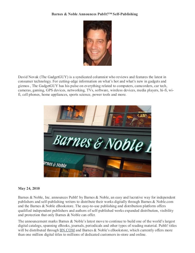 Barnes Noble Announces Pub It Self Publishing David Novak Thegadg