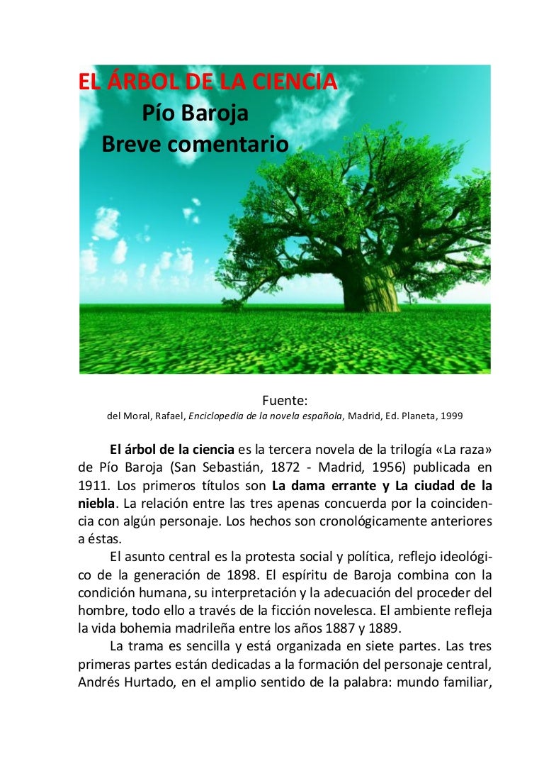 El Arbol De La Ciencia De Pio Baroja Breve Comentario