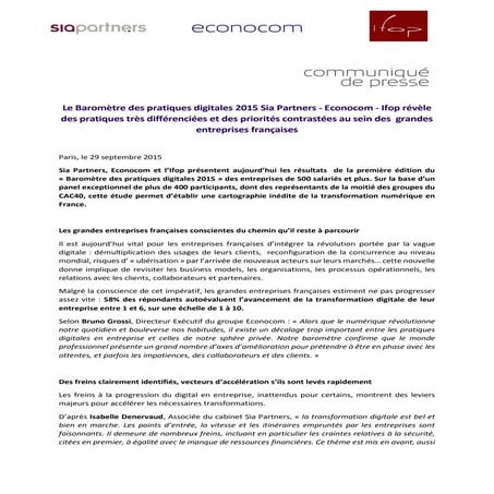 IFOP - SIA Partners - Econocom - Baromètre des pratiques digitales 2015
