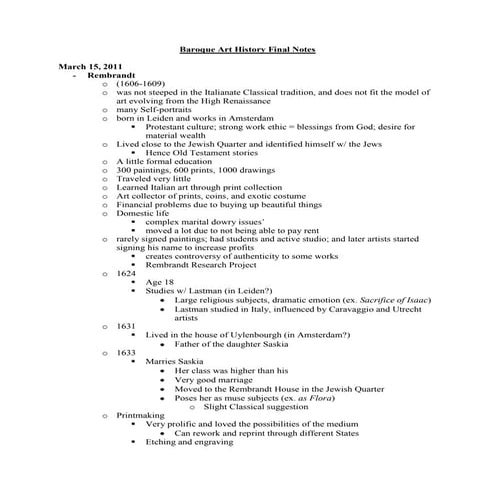 Baroque art history final notes