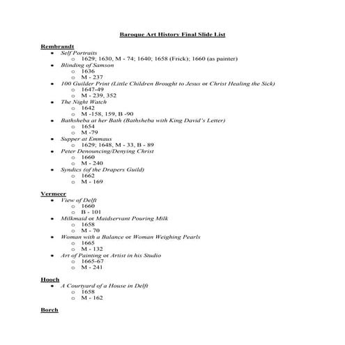 Baroque Art History Final Slide List
