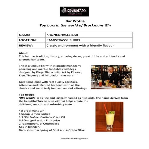 Bar Profile: Kronenhalle, Zurich | PDF