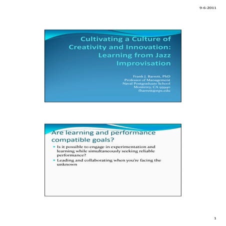 Cultivating a Culture of Creativity and Innovation: Learning from Jazz Improv...