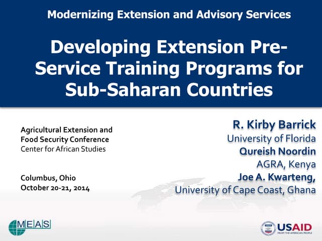 Developing Extension Pre-Service Training Programs for Sub-Saharan Countries