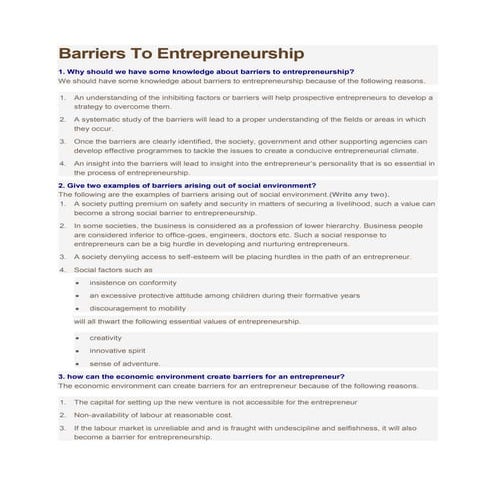 Barriers in entrepreneurship