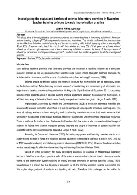 Barriers of science laboratory activities in rwanda